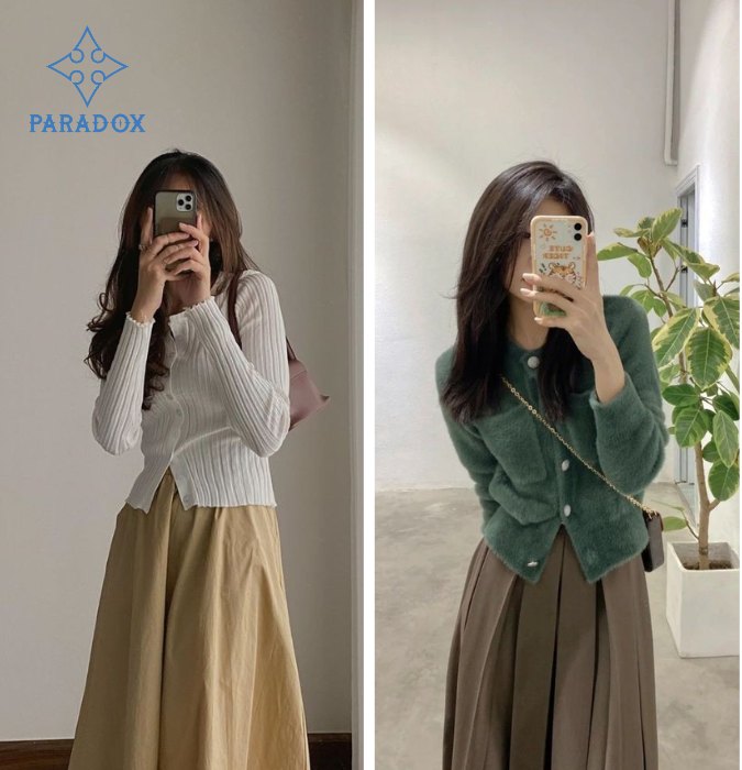 Cách phối đồ với chân váy xòe dài mùa đông