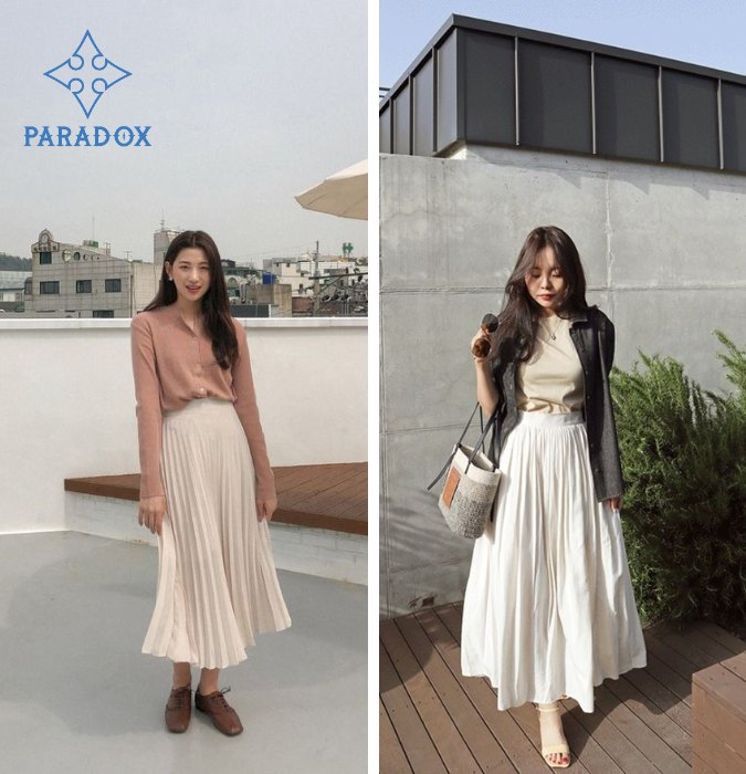 Cách phối đồ với chân váy xòe dài mùa đông thanh lịch