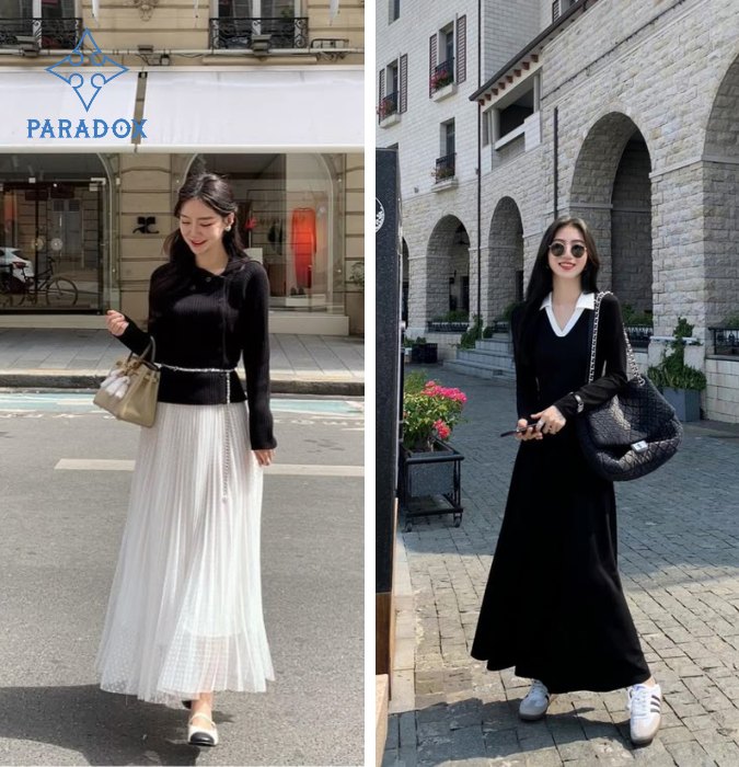 Cách phối đồ với chân váy xòe dài mùa đông nữ tính