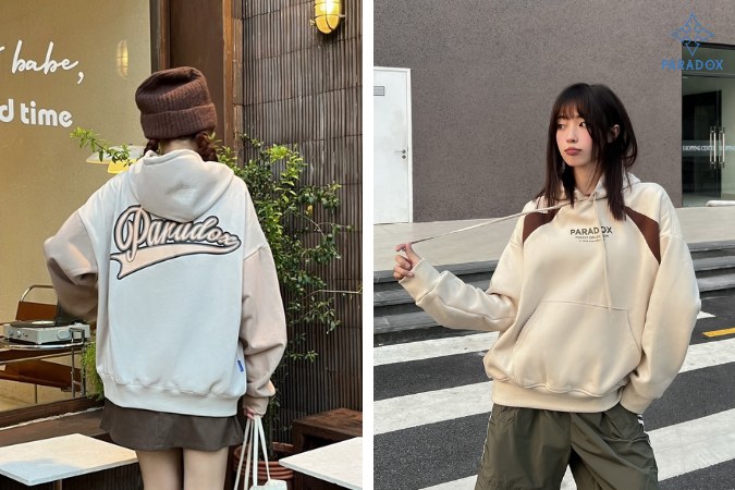 Quần jean ống rộng màu sáng, áo hoodie pastel