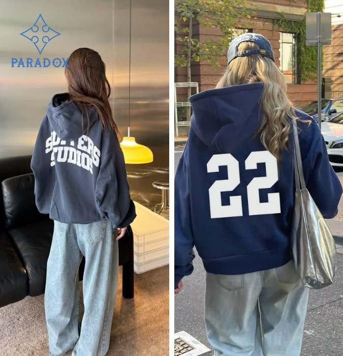 Quần jean ống và áo hoodie oversized 