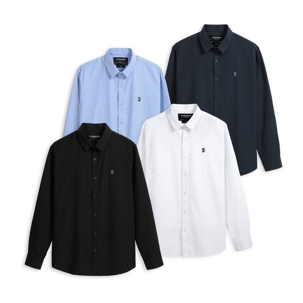 Áo Sơ Mi Oxford Nam Tay Dài Blank Color Embroider Form Slim