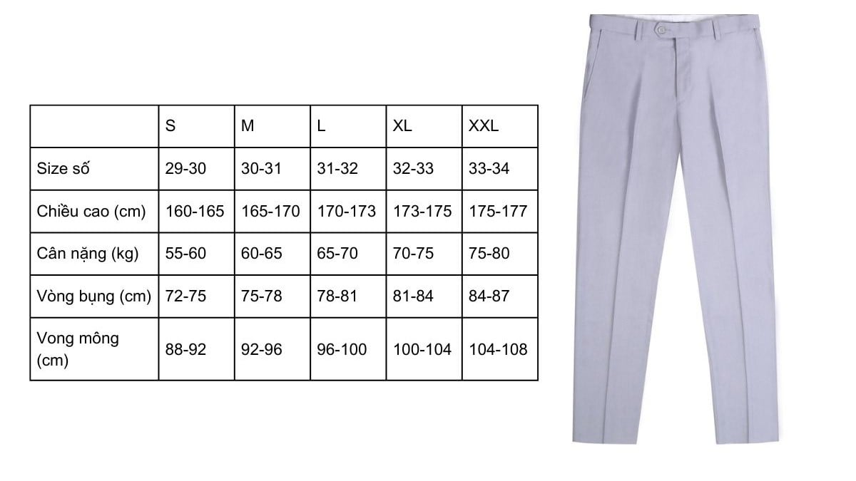 Bảng size quần tây nam Owen chuẩn nhất