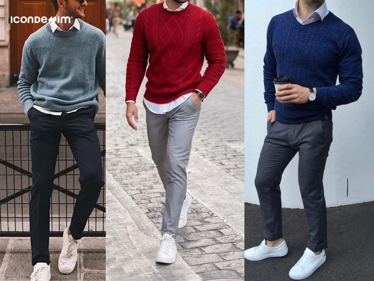 Nam bắp chân to nên mặc quần tây với áo len