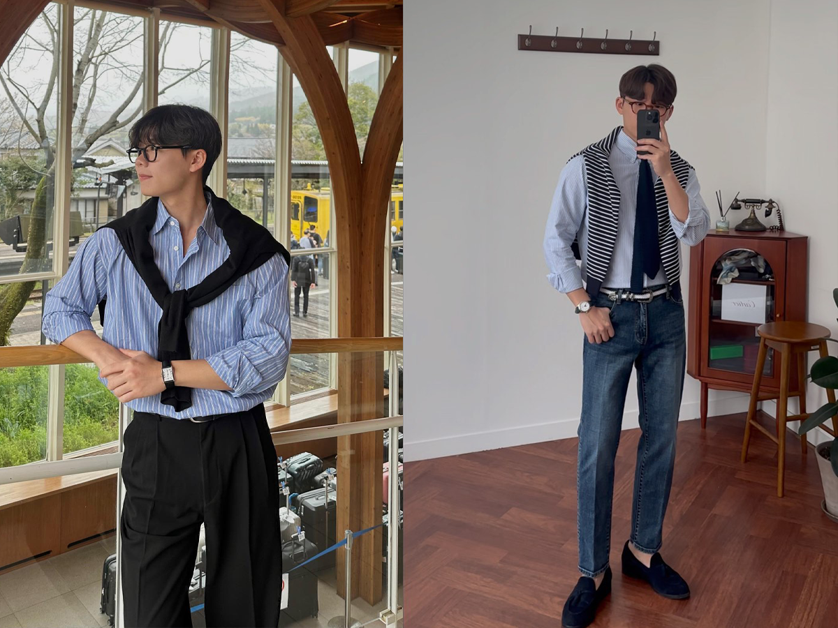 Sơ mi kẻ sọc và quần ống suông mang đến sự thoải mái và lịch sự