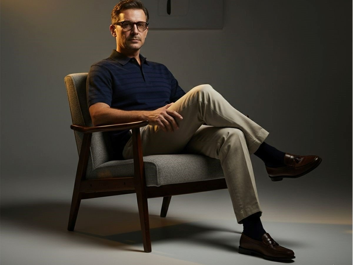 Retro nam với áo polo cổ điển và quần chinos