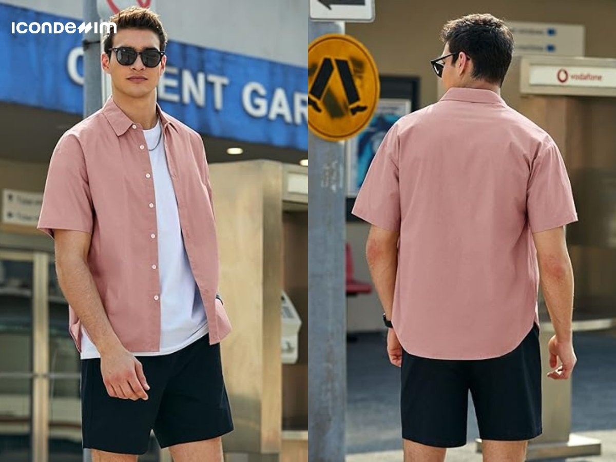 Set đồ quần short và áo thun, đi kèm áo sơ mi khoác ngoài