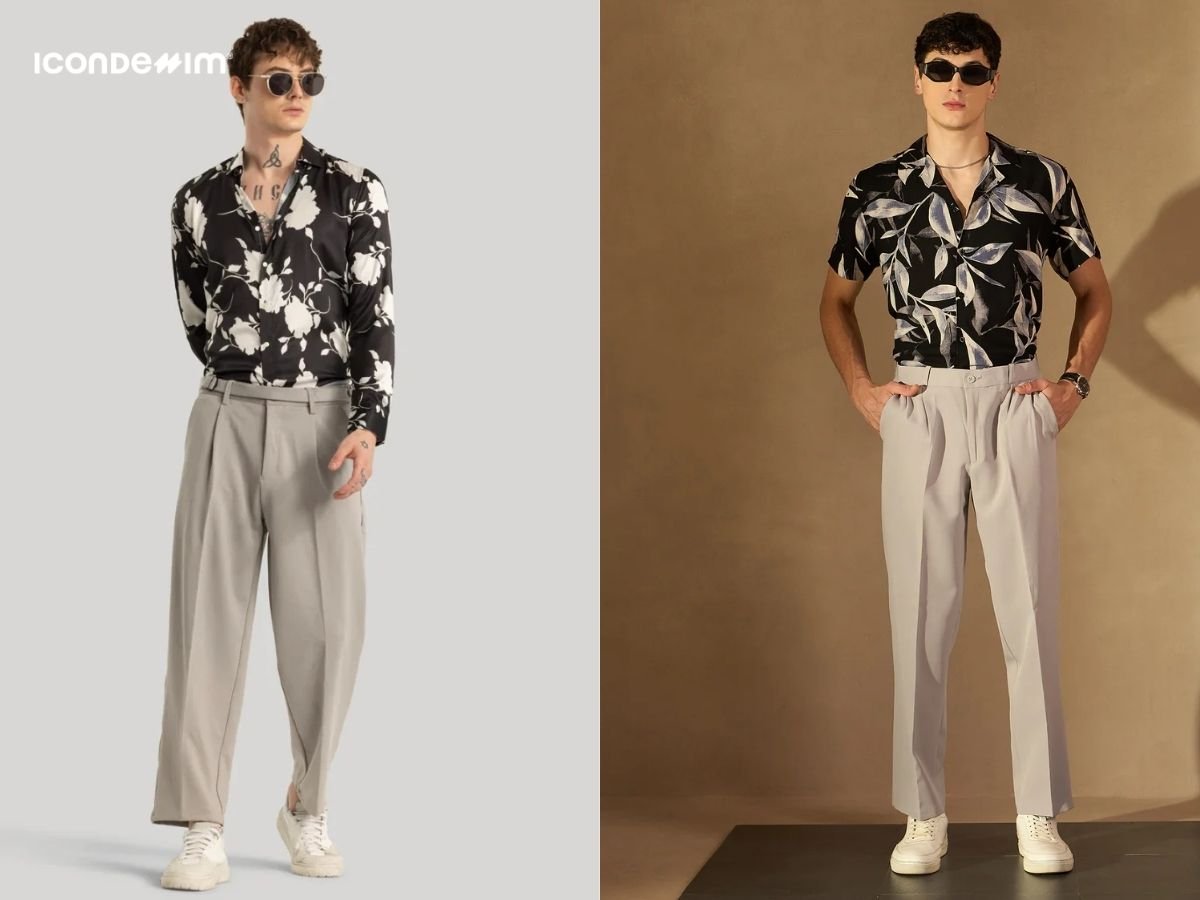 Quần tây nam Hàn Quốc phối cùng áo sơ mi họa tiết