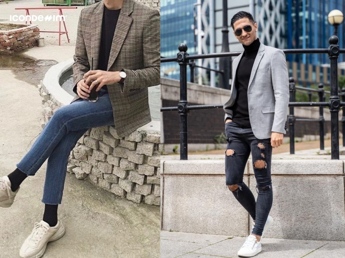 Phối áo blazer cùng quần jeans nam ống ôm