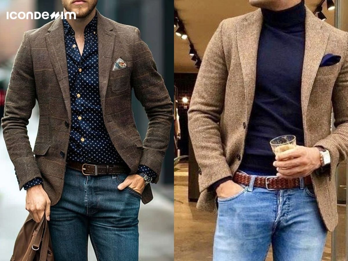 Phối áo blazer và quần jeans xanh
