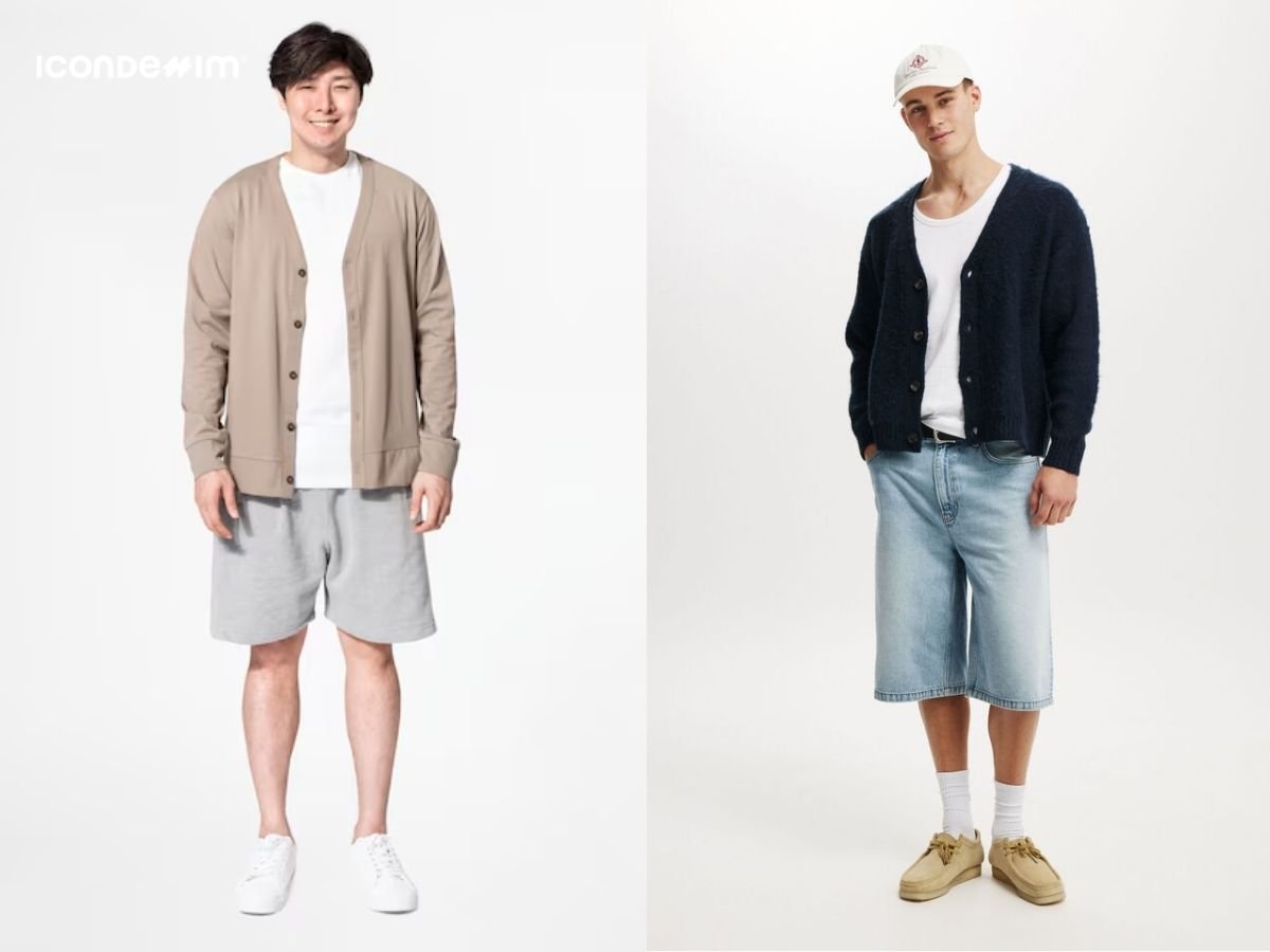 Kết hợp áo cardigan với áo thun và quần short