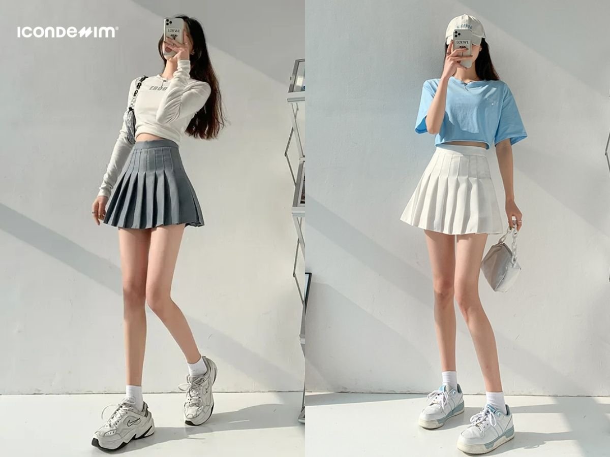 Áo croptop, chân váy tennis và giày thể thao cho nữ sinh