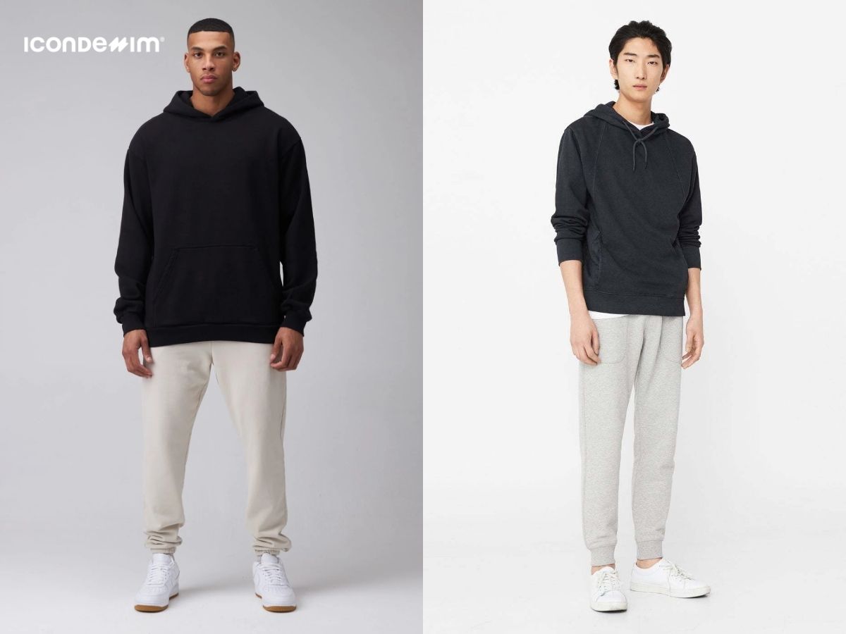 Combo áo hoodie đen và quần jogger trắng