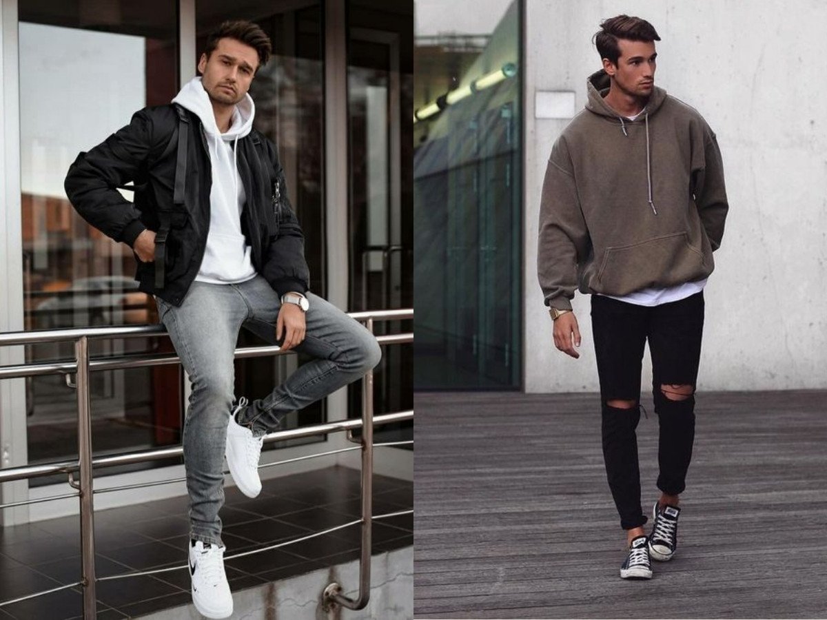 Áo hoodie, quần jeans và giày thể thao - Năng động cho hoạt động ngoài trời
