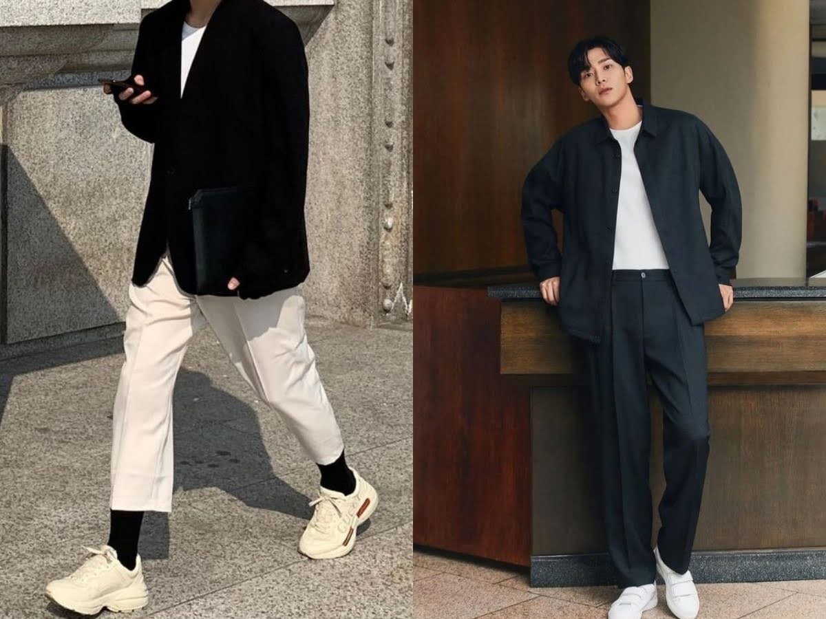 Áo khoác blazer và quần tây ống rộng