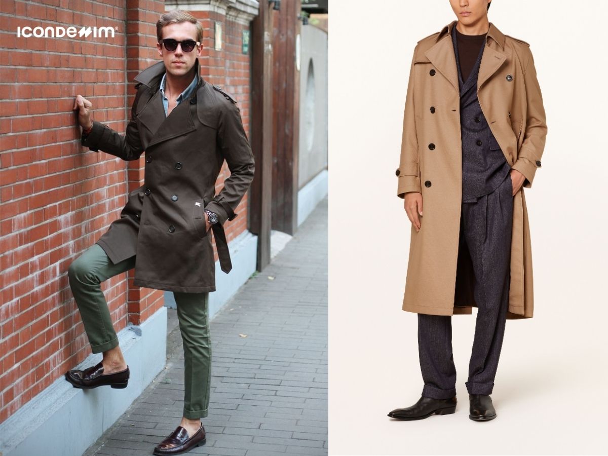 Áo khoác trench coat với quần chino phong cách Dark Academia