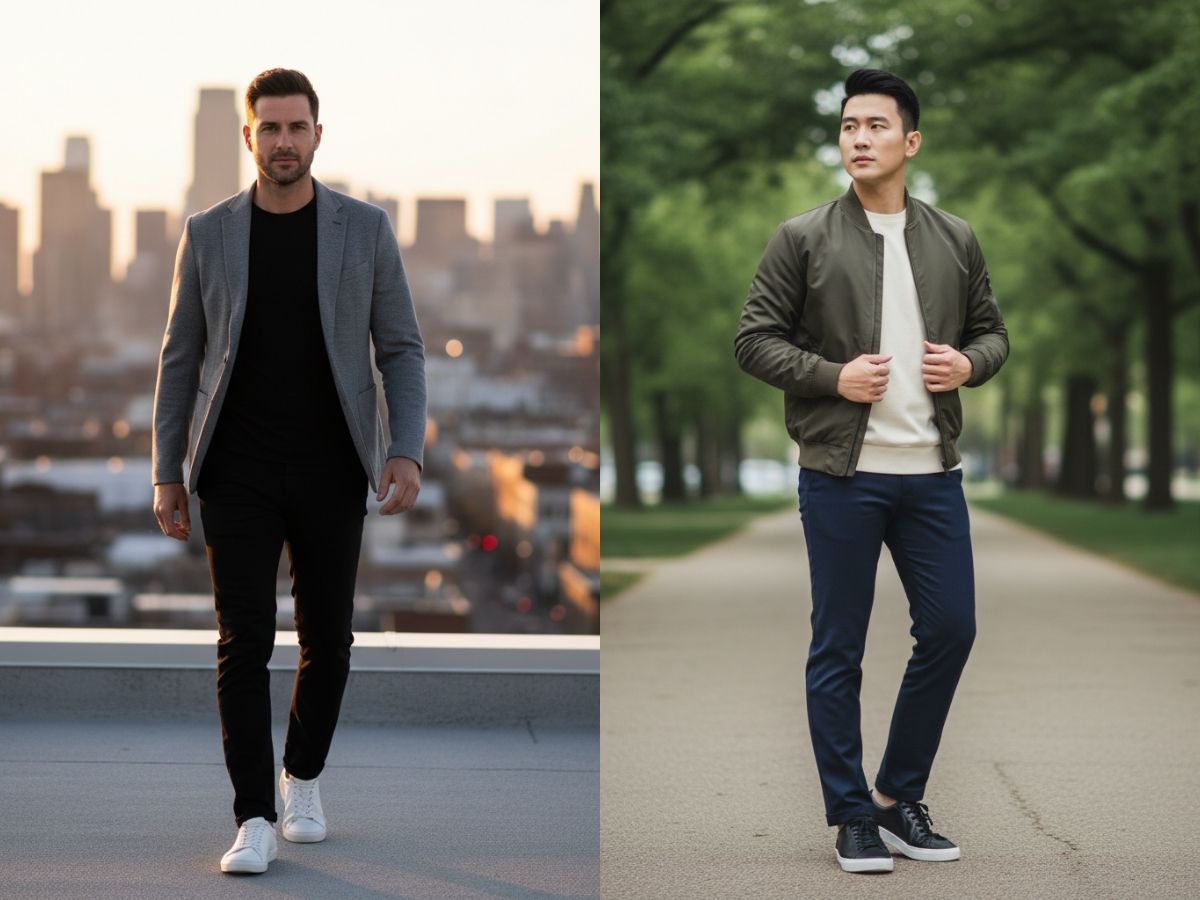 Áo khoác và giày sneaker đi đám cưới