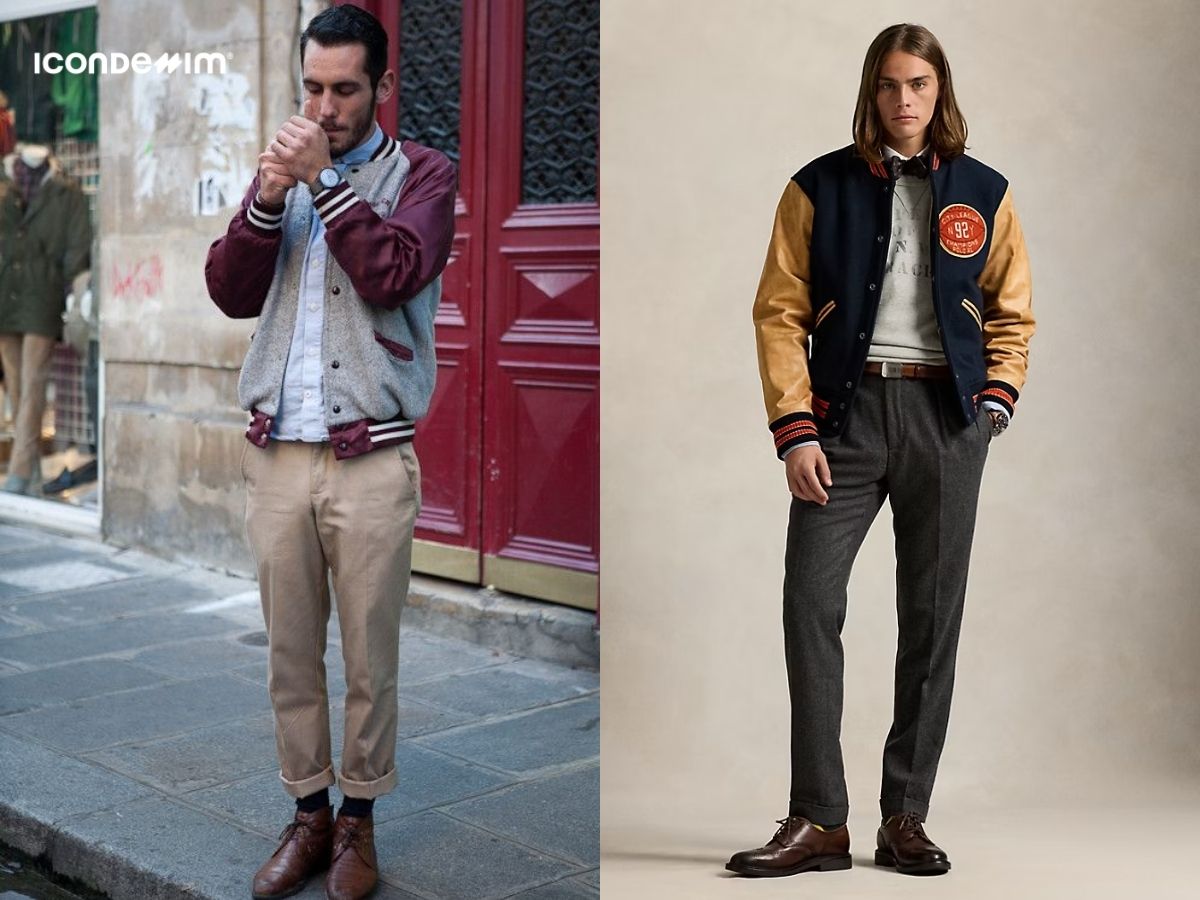 Áo khoác Varsity phối với quần chinos