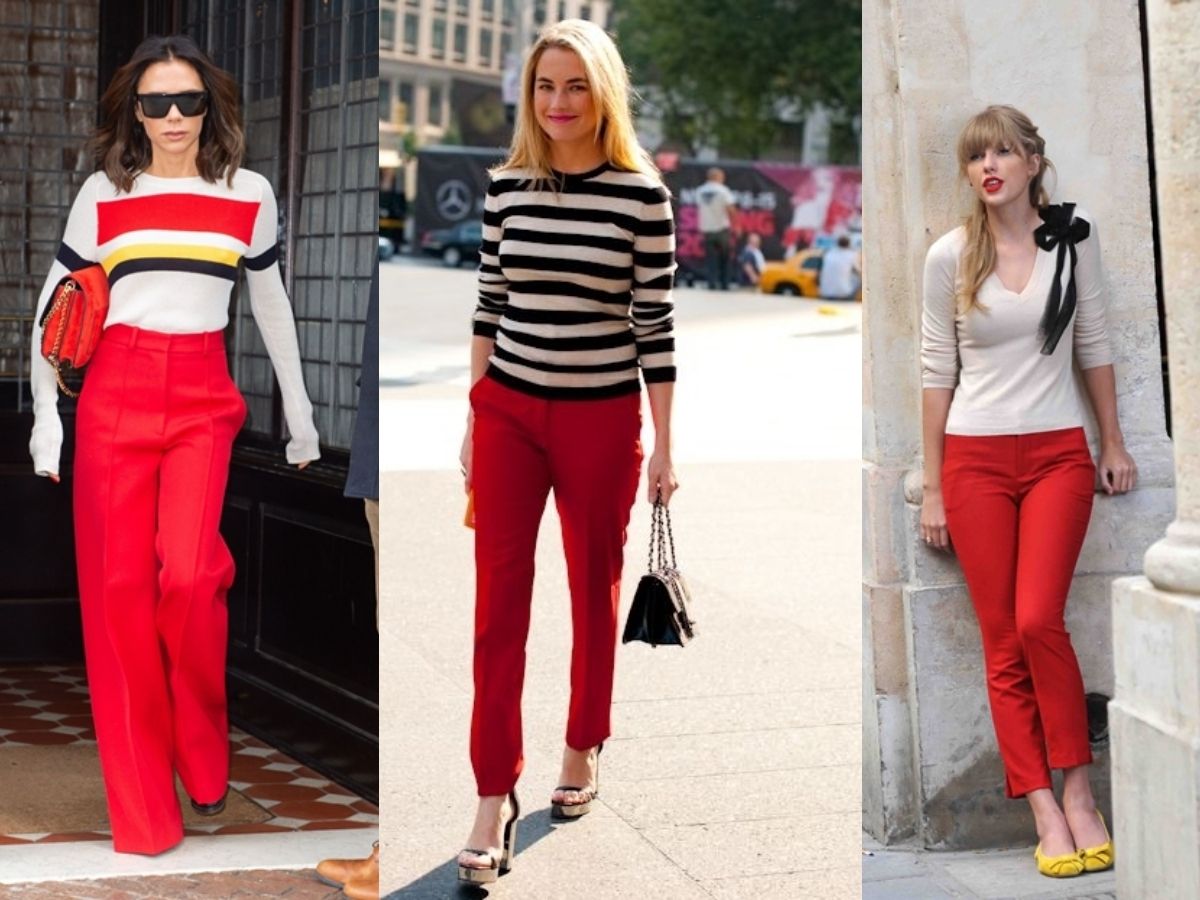 Áo kiểu với quần tây đỏ cá tính