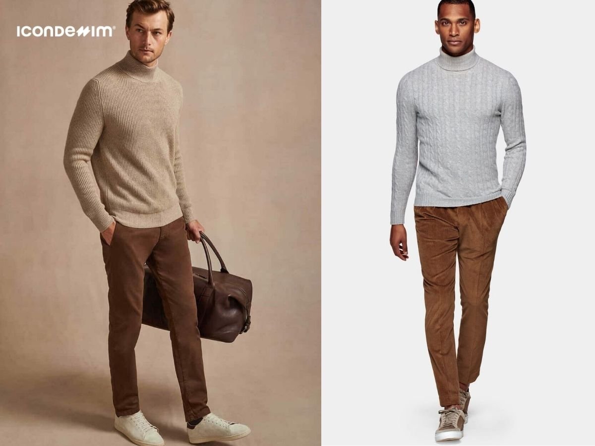 Áo len cổ lọ phối quần nâu thẫm phong cách Dark Academia