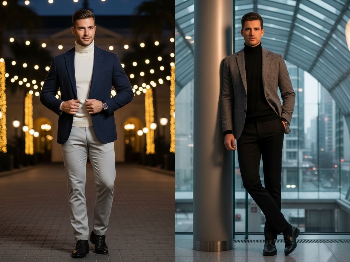 Áo len cổ lọ phối áo blazer thanh lịch