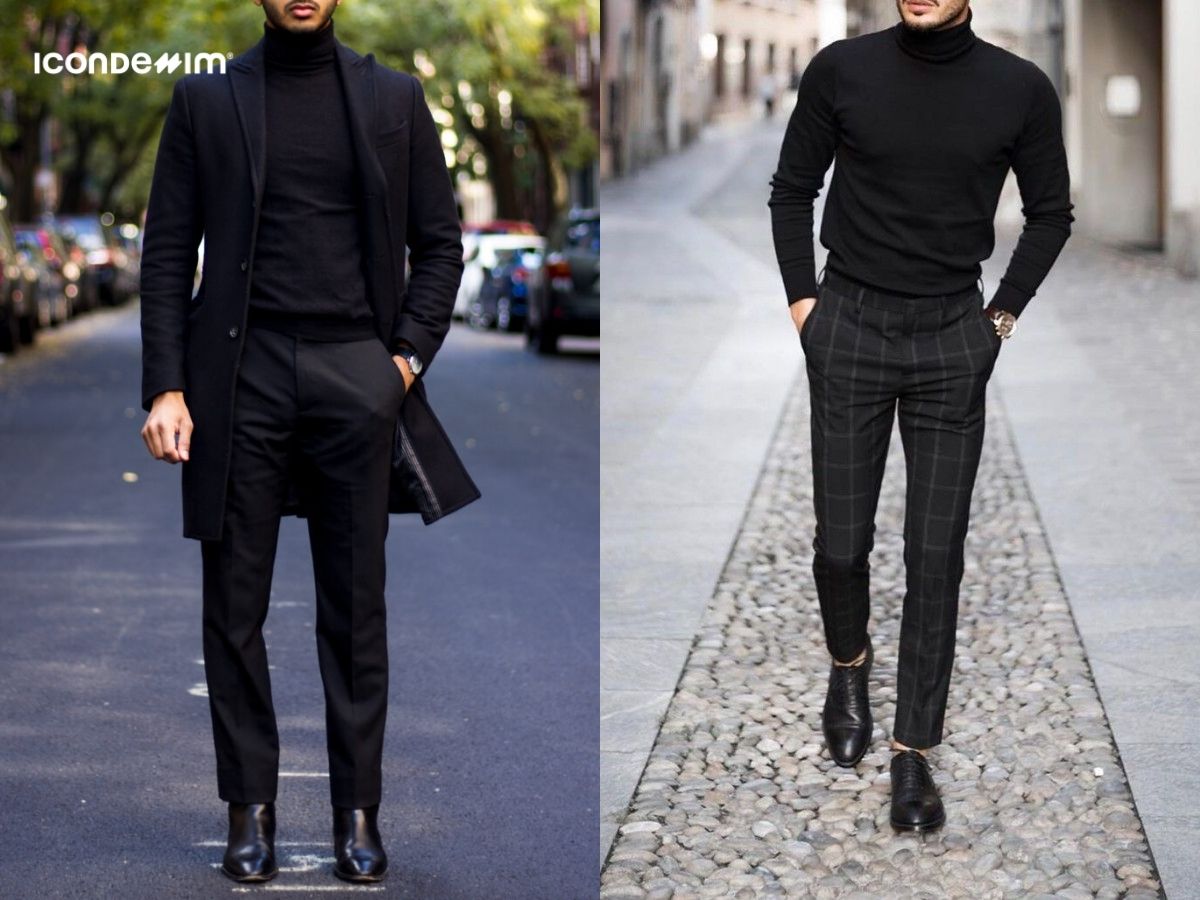 Áo len cổ lọ với quần tây lịch thiệp cho môi trường công sở