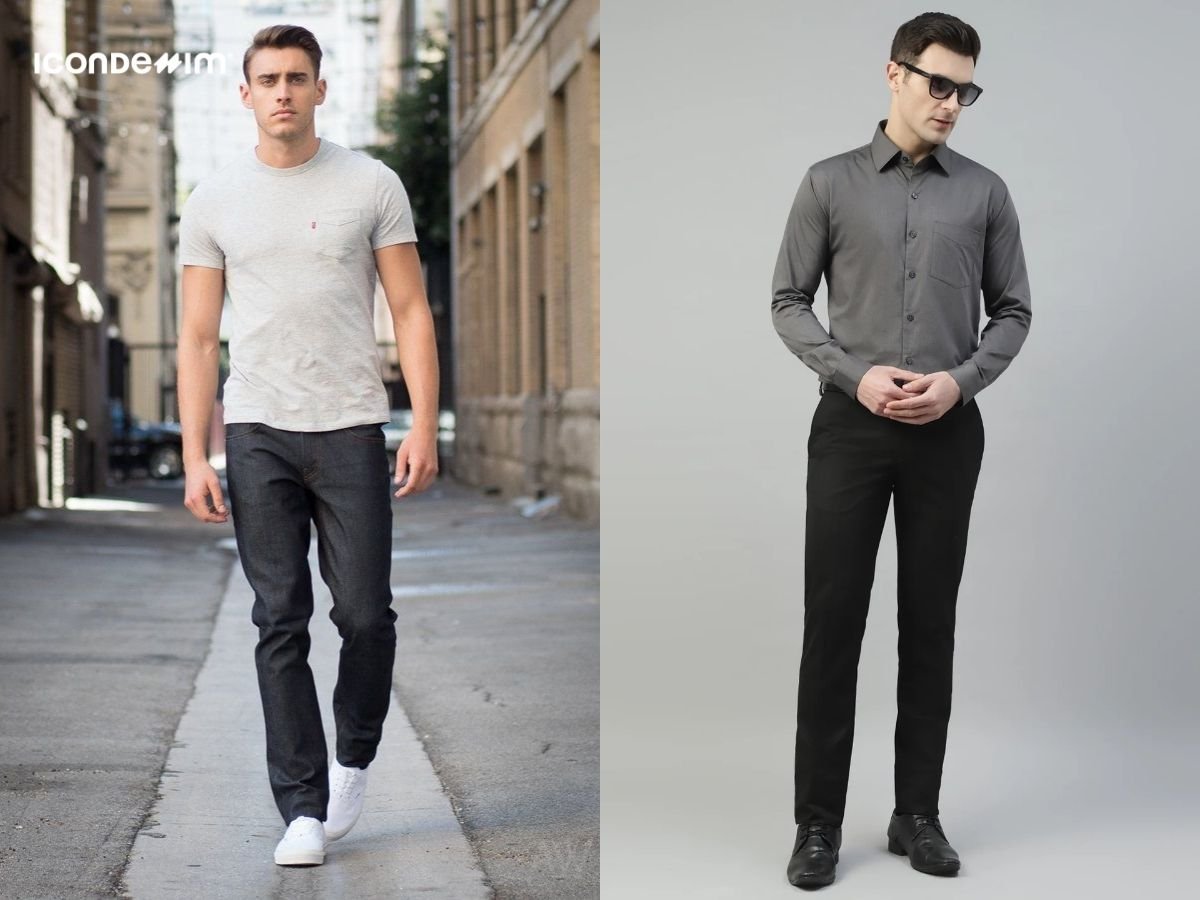 Áo màu ghi với quần màu đen tạo sự hài hòa