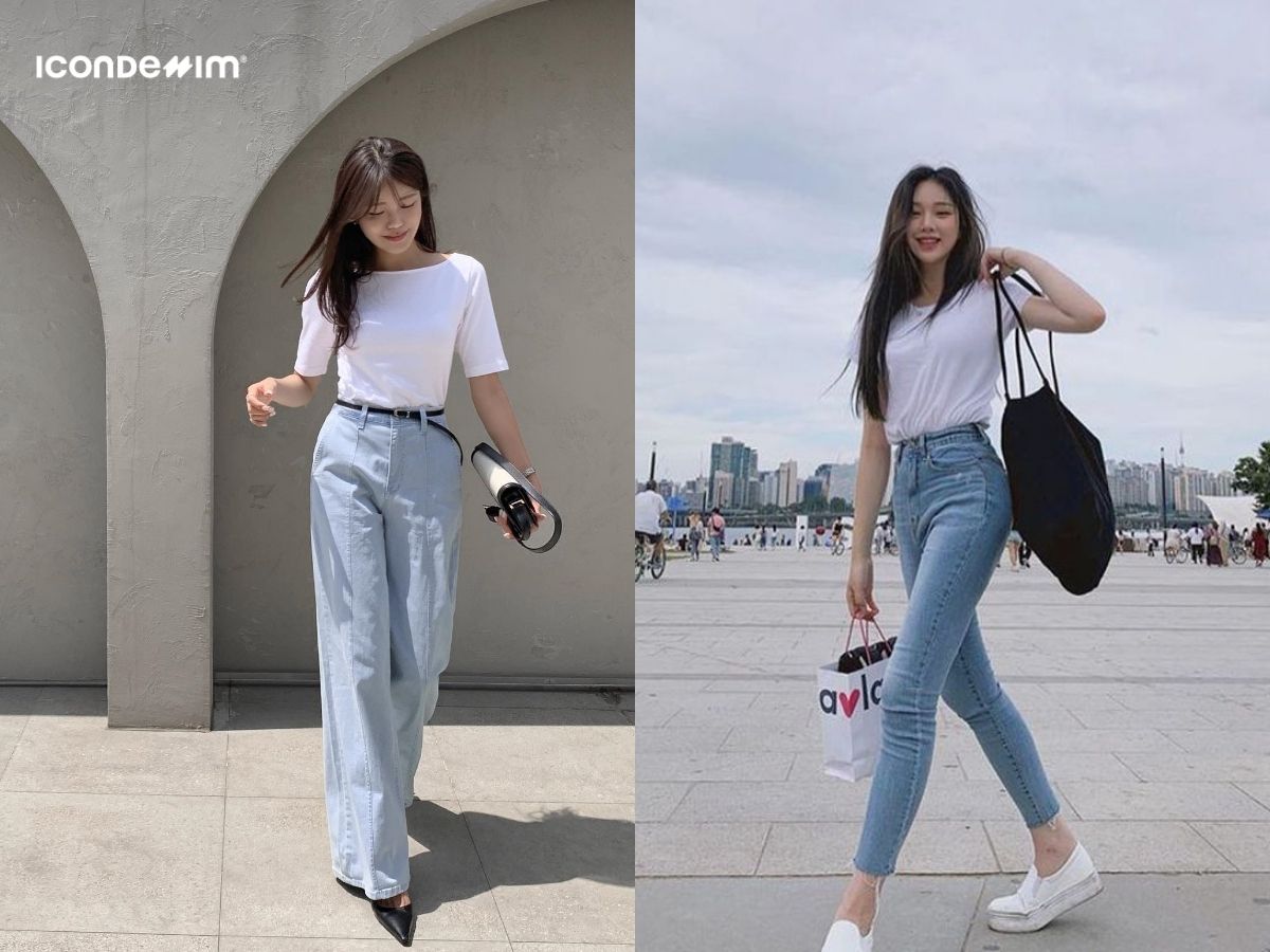 Phối áo phông với quần jean cho nữ cực xinh