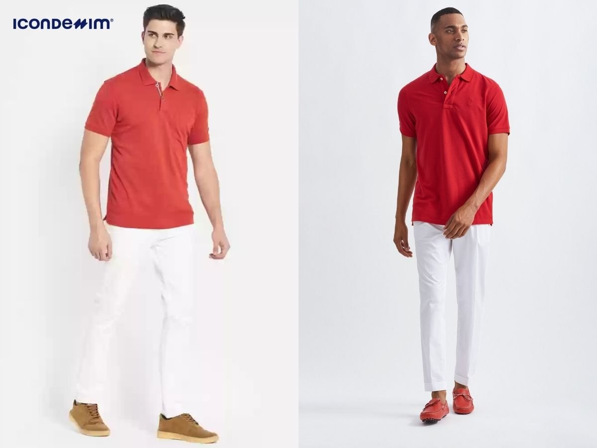 Phối áo polo với quần dài trắng