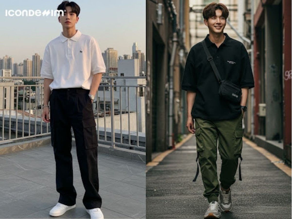Áo polo form rộng và quần cargo