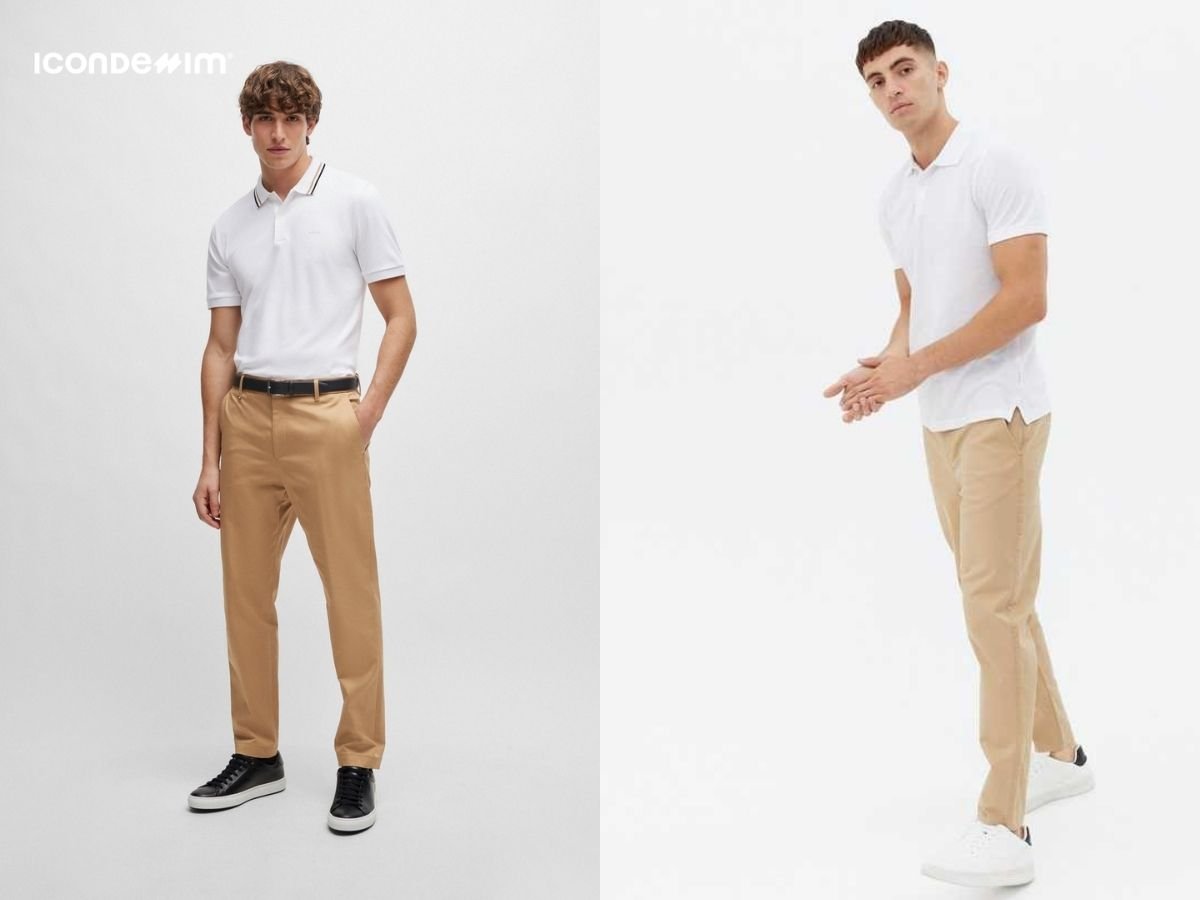 Áo polo trắng phối quần kaki
