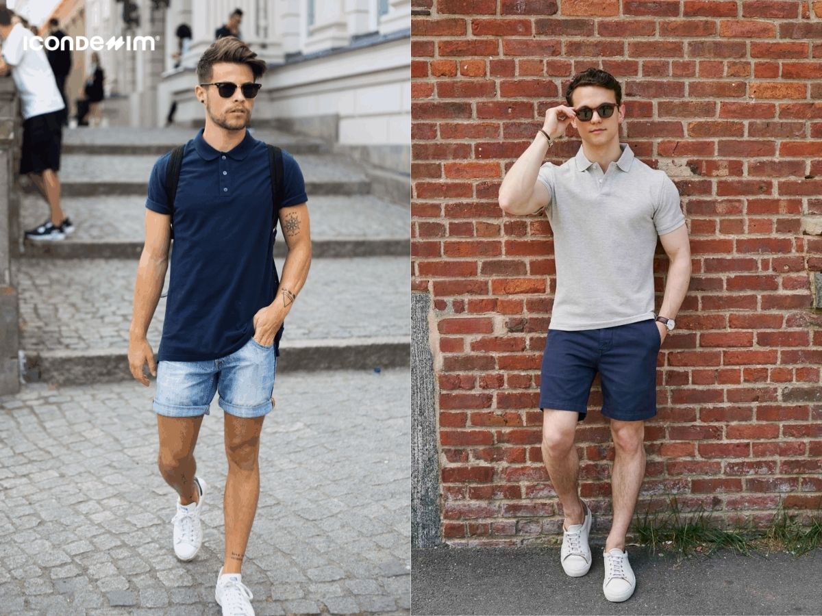 Phối áo polo và quần short cho nam đùi to