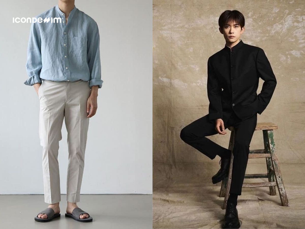 Phối đồ với áo sơ mi cổ tàu với quần âu ống đứng