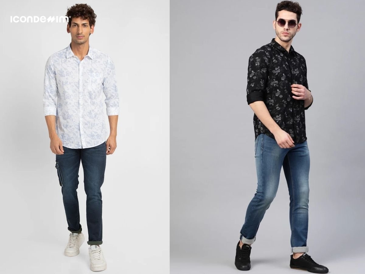 Phối áo sơ mi họa tiết cùng với quần jeans