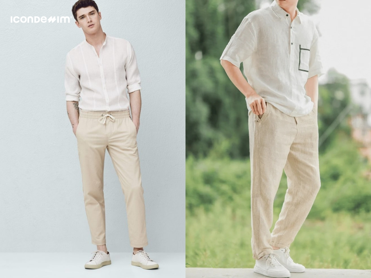 Áo sơ mi linen trắng và quần kaki