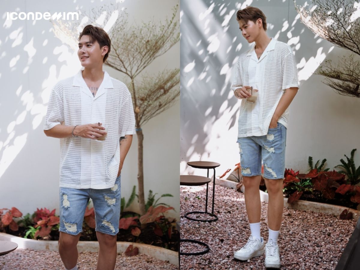 Áo sơ mi linen và quần jeans tạo nên outfit vừa thanh lịch vừa thoải mái