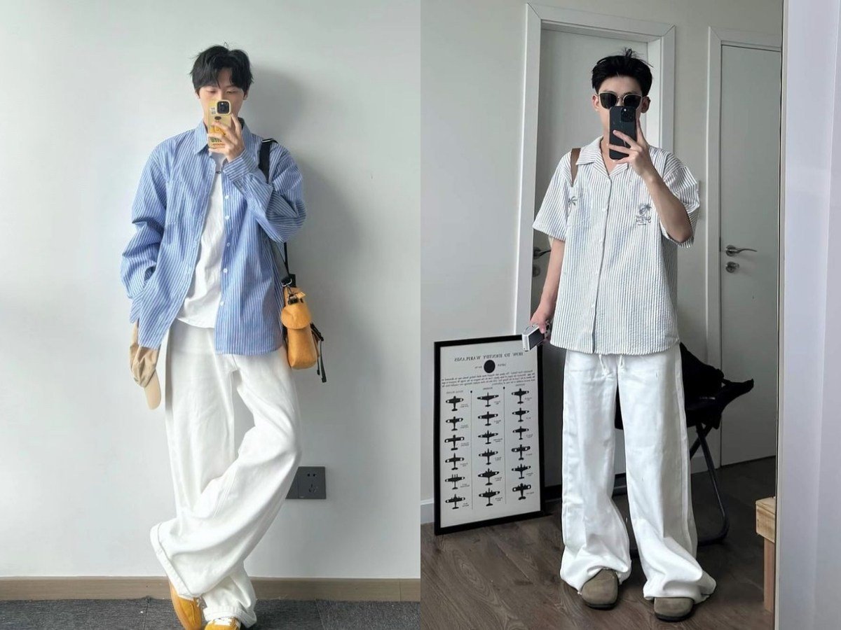 Áo sơ mi sọc và quần trắng