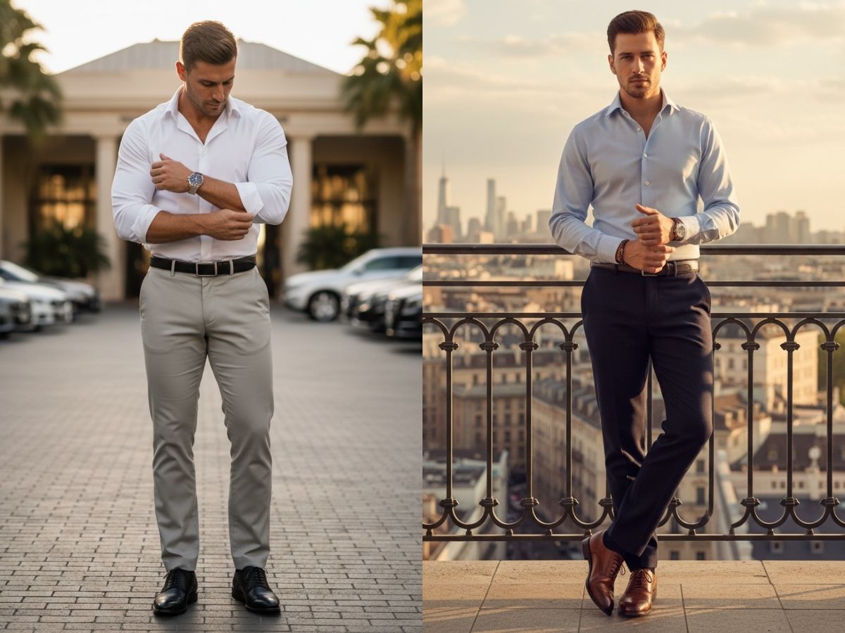 Áo sơ mi tay dài và quần tây gam màu trung tính