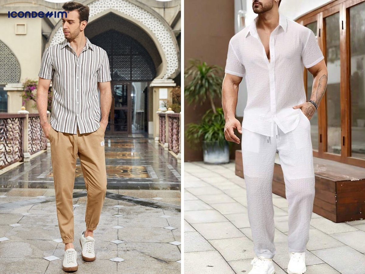 Áo sơ mi tay ngắn với quần jogger