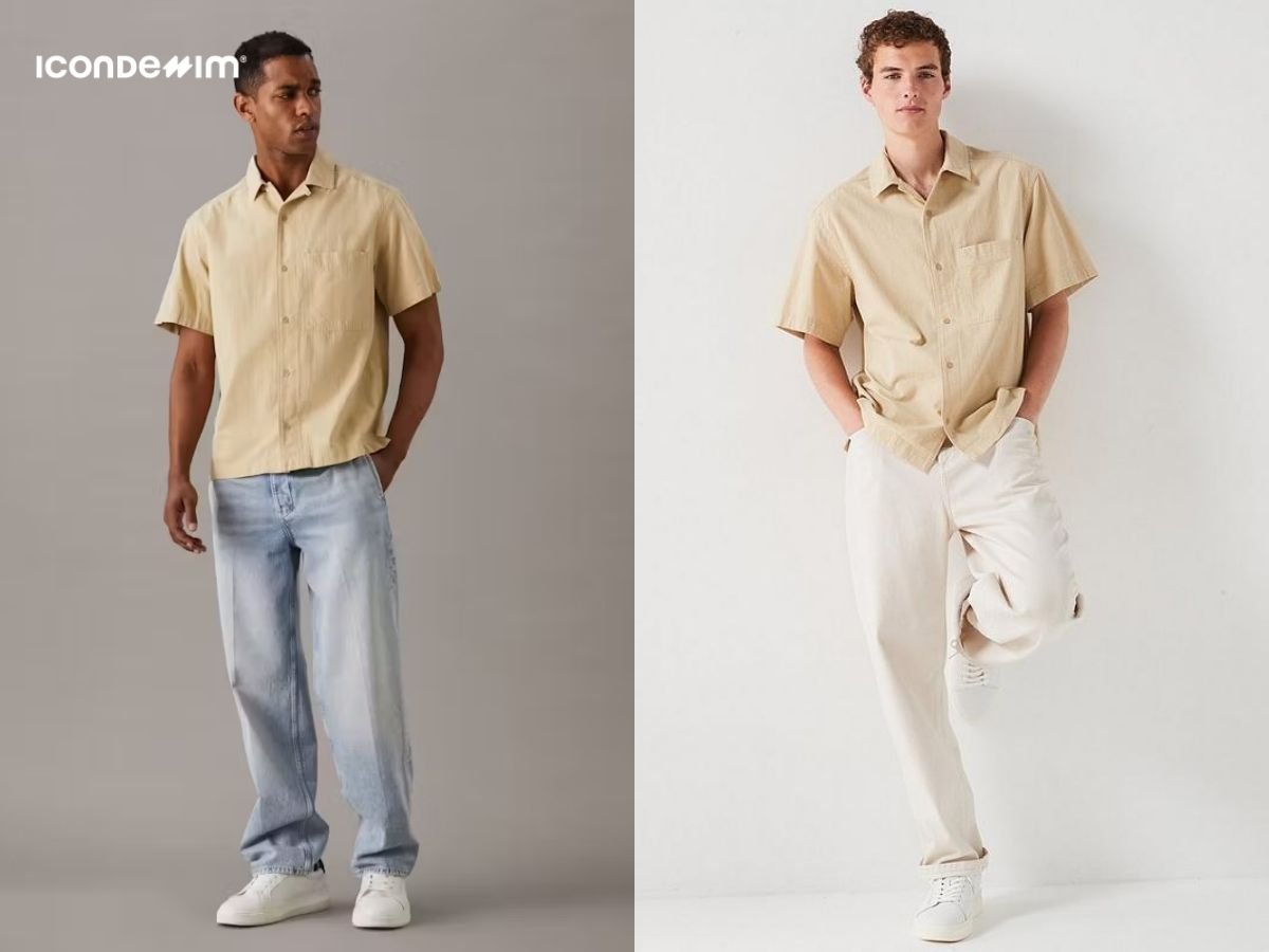 Áo sơ mi tay ngắn phối cùng quần baggy mang đến vẻ trẻ trung, phóng khoáng