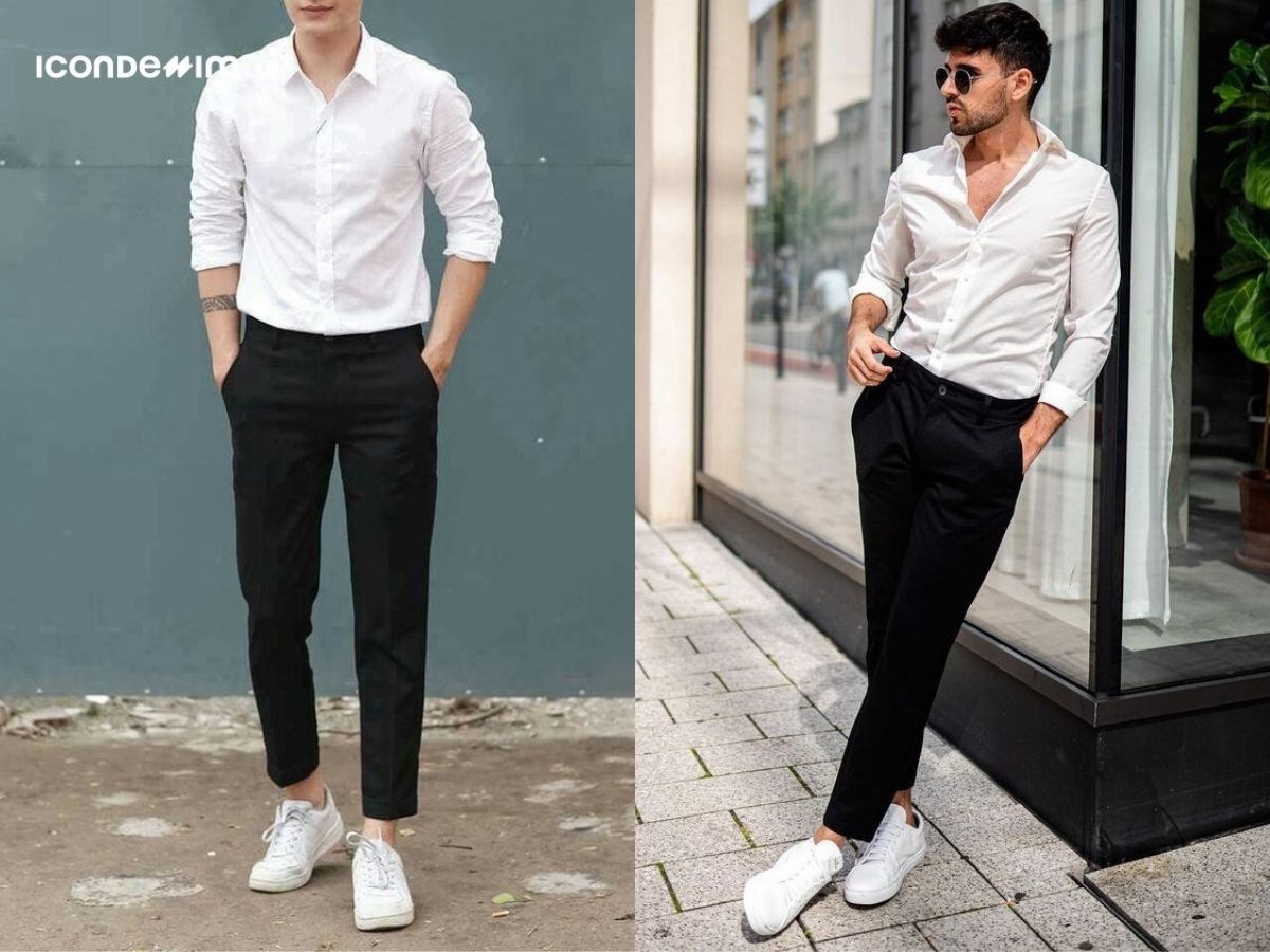 Kết hợp áo sơ mi trắng với quần tây đen