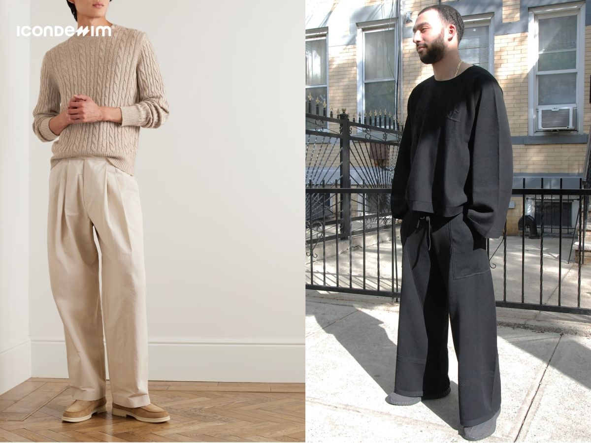 Áo sweater phối quần ống rộng