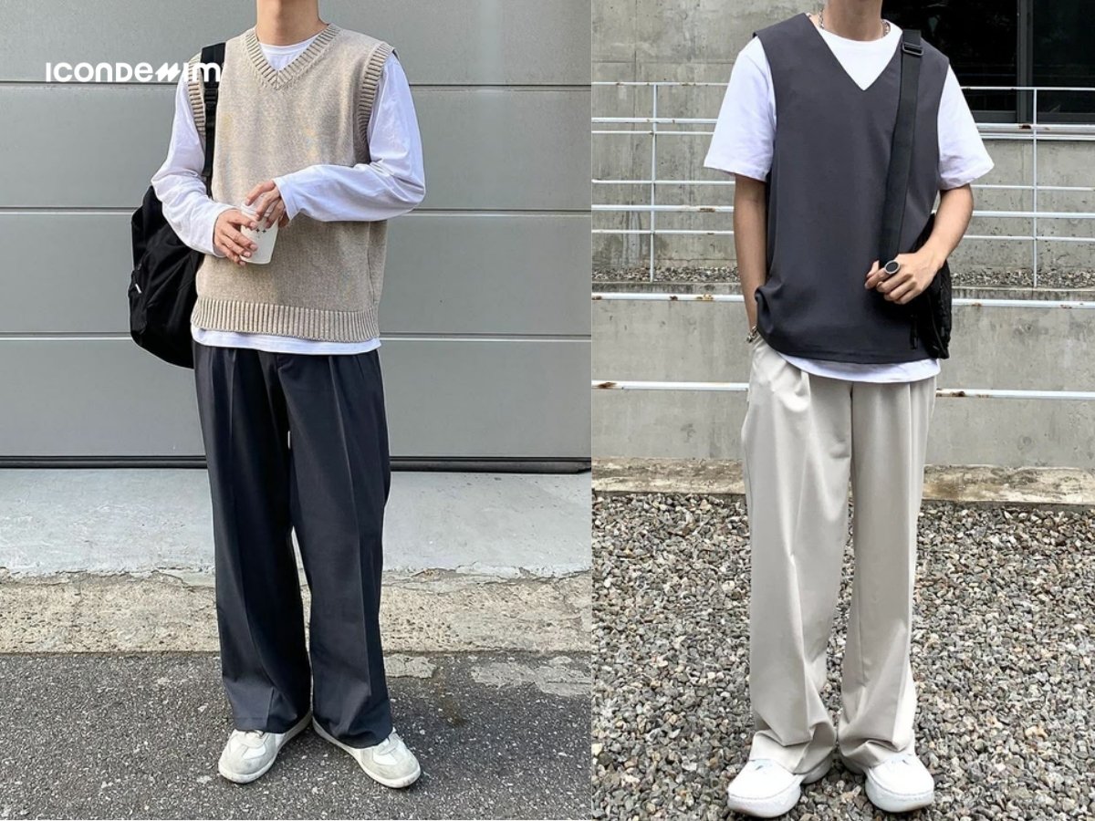 Áo thun, áo gile và quần ống suông