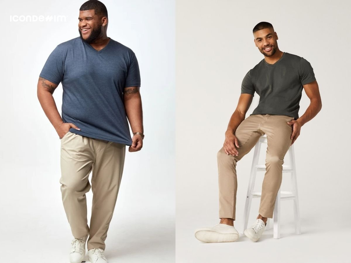 Áo thun cổ chữ V kết hợp với quần kaki