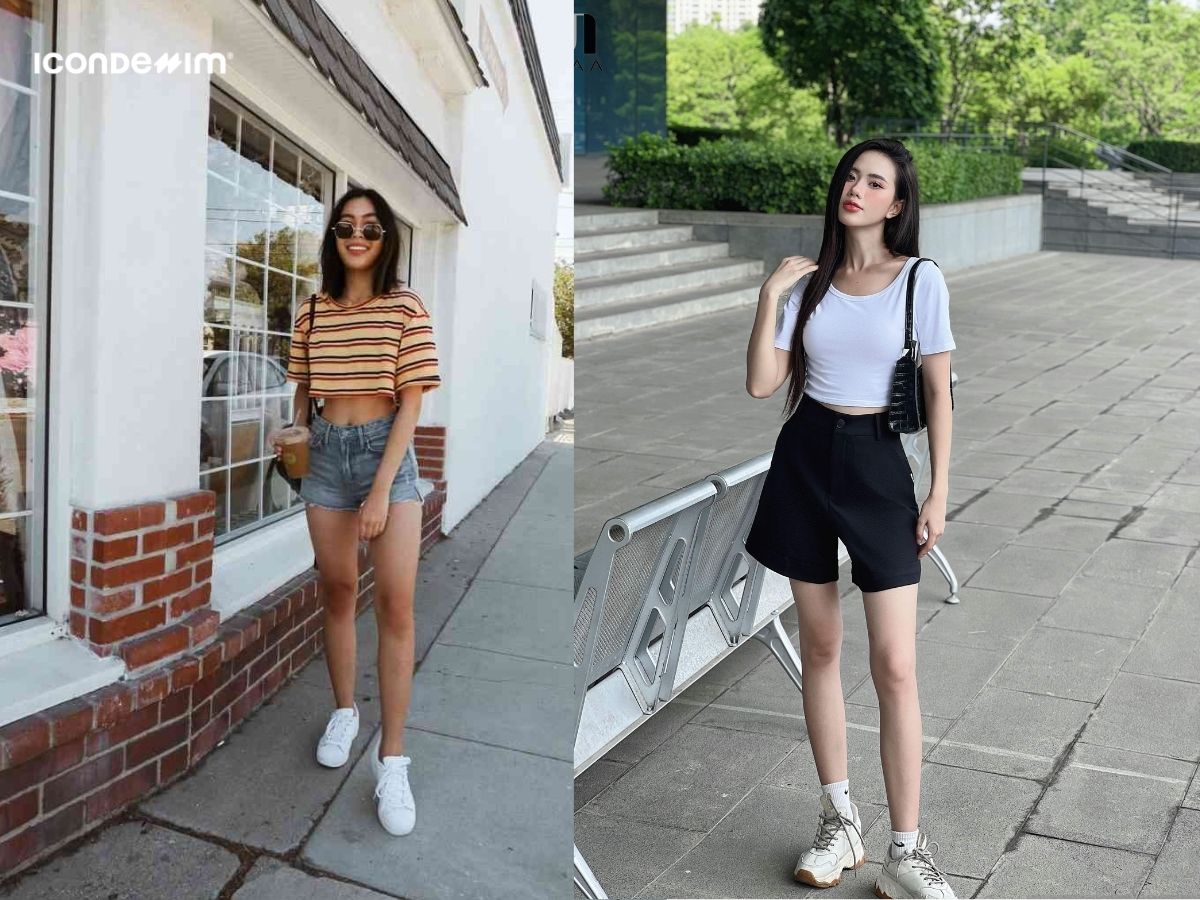 Áo thun croptop phối quần short