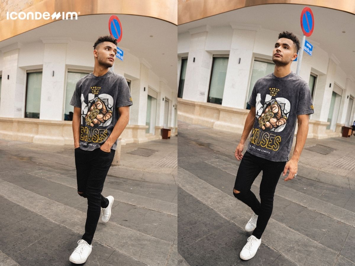 Mix áo thun graphic , quần jeans rách cực sành điệu
