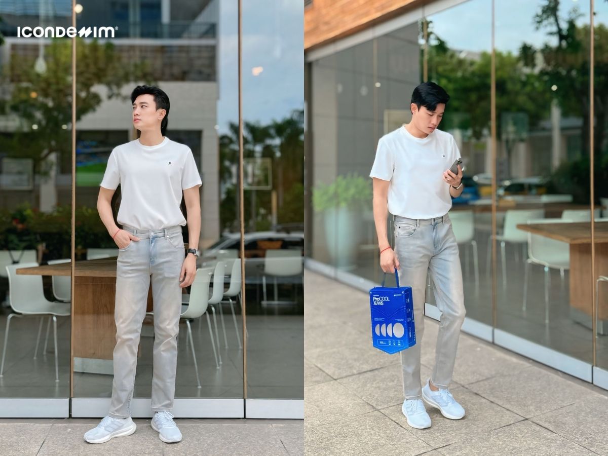Áo thun nam basic phối với quần jeans