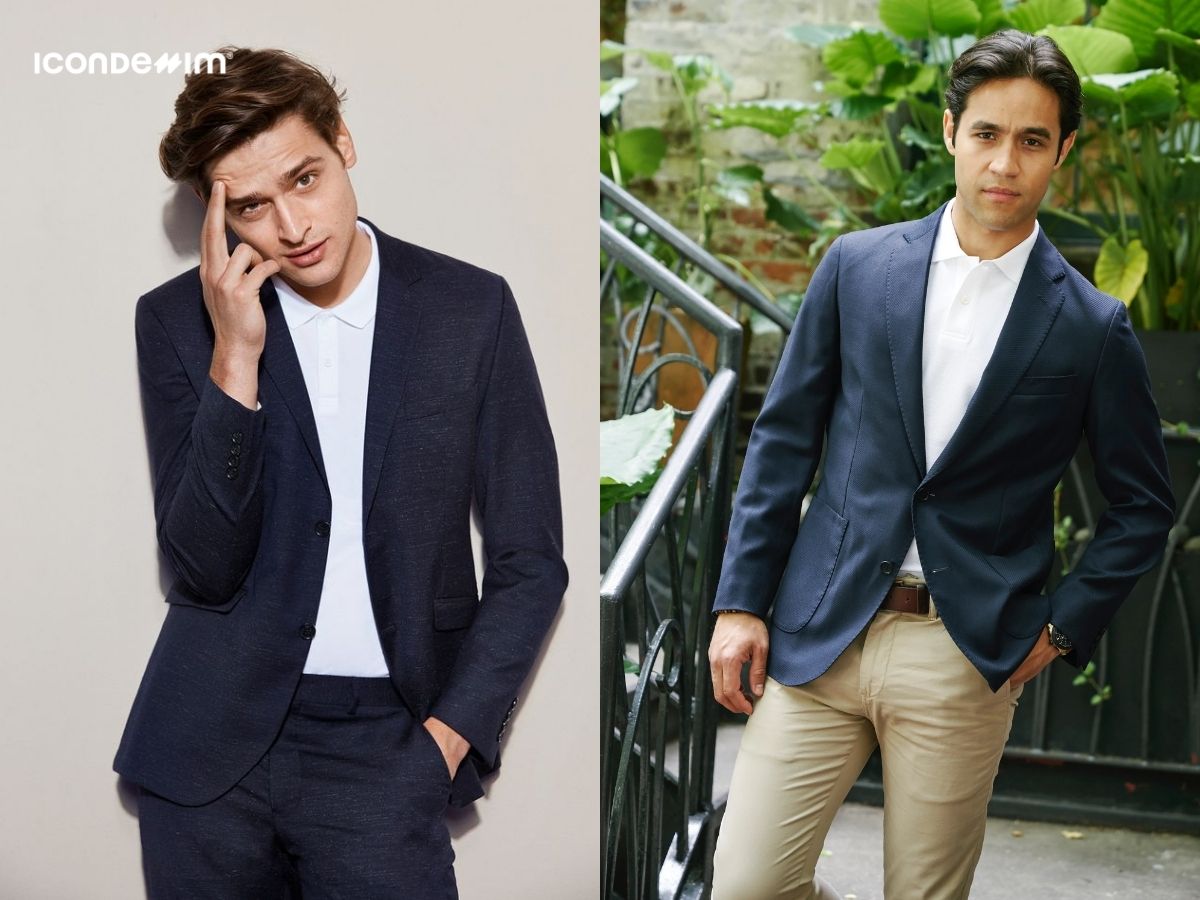 Áo thun polo trắng phối áo blazer