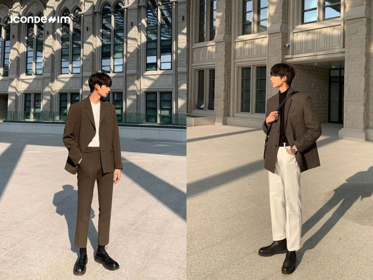 Phối đồ áo thun, quần âu với áo blazer