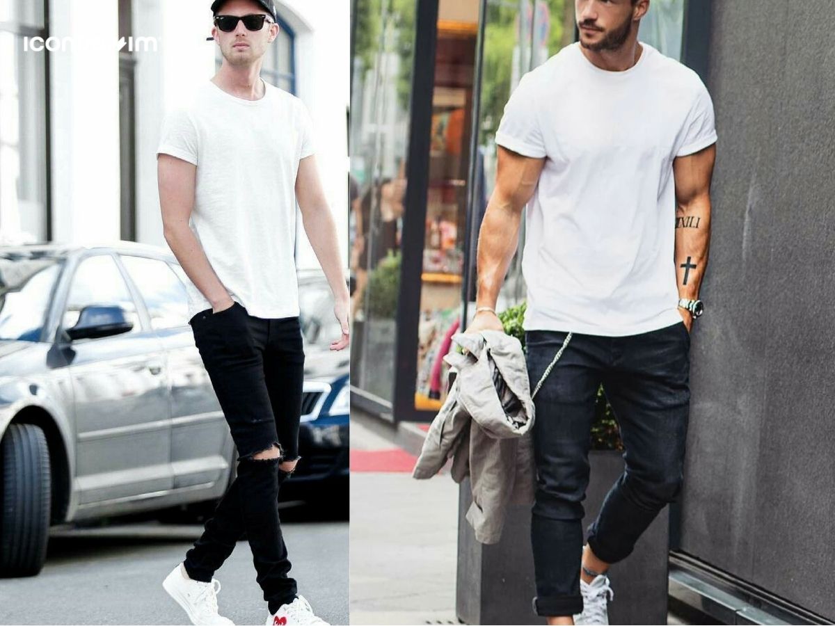 Kết hợp áo thun trắng và quần jeans